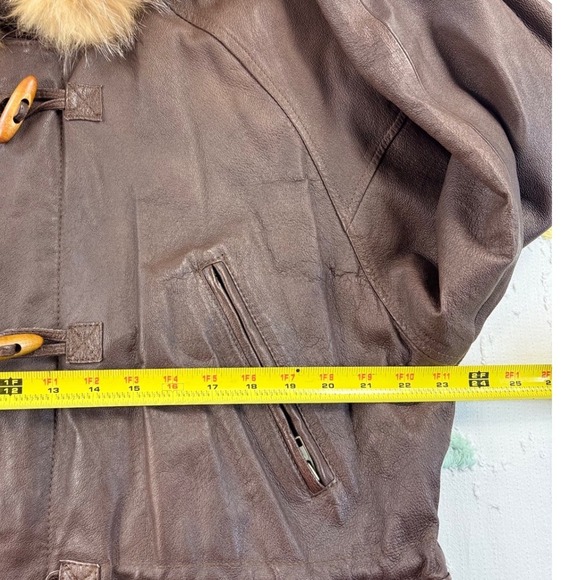 Greg Bell Men's Brown Leather Fur Hooded Duffle Coat Parka Size M - Picture 3 of 10
